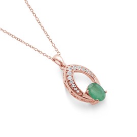 Ravishing Impressions Tear Drop Pear Shaped Genuine Emerald Pendant for Women 925 Silver Rose Gold with White Topaz Women's Chain Necklace Easter Gift Jewelry