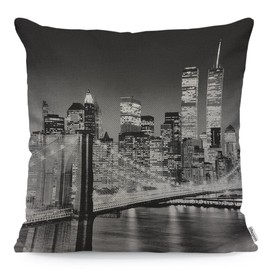 WONDERTIFY New York City Cushion Cover City Night Landscape Rise Building Bridge Throw Pillow Covers Cushion Case For Couch Home Decor Black White 45X45 Cm