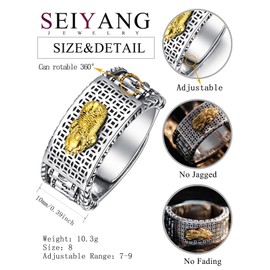 Feng Shui Ring 925 Stering Silver Pixiu Mantra Ring Protection Wealth Adjustable Rings Buddhist Amulet Anillo Jewelry Good Luck Health Gift for Men Women