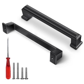 Black Cabinet Handles 5 Inch Hole to Hole - Bar Cabinet Pulls 5 Inch - 4 Pack - Square Cabinet Pulls - Black Drawer Pulls - Kitchen Cabinet Handles for Dresser, Kitchen Cabinet Hardware & Furniture