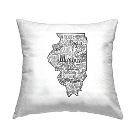 Stupell Industries Illinois State Cities Typography Map Outdoor Printed Pillow, 18 x 18, Black