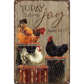 Habilboi Chickens on Farm Today I Choose Joy Kitchen Metal Funny Tin Sign Bar Coffee Home Kitchen Room Art Wall Plaque Decor Gift Outdoor Indoor Retro Vintage Mural 8x12inch