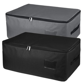 IHOMAGIC Large Underbed Storage Bag with Handles and Zip, Foldable Organiser for Travellers, Duvets, Pillows, Clothes, 56 x 35 x 25 cm, Dark Grey/Black, 49 L, Pack of 2