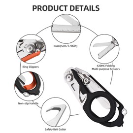 Trauma Shear Multi functional Pliers Tool Outdoor Camping Tools Emergency Shears Ruler Band Cutter Glass Breaker Folding Scissors Non-slip Grip