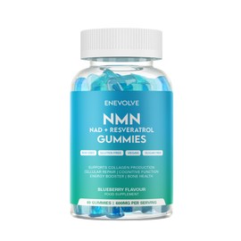 Enevolve NAD + Resveratrol Gummie Supplement | 600mg Advanced, NAD+ Booster for Anti Aging | Collagen Production | 60 Count Gummies | Blueberry Flavour | Sugar & Gluten Free | Vegan