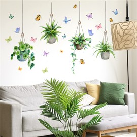 WOHAHA Wall Sticker, Stylish, Plant, Wall Hanging Potted Plant, Butterfly, Greenery, Scenery, Wall Sticker, Removable, Stylish, Scandinavian Wall Sticker, Wall Sticker, Living Room, Bedroom, Wall