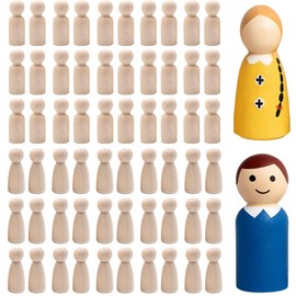 60Pcs Wooden Peg Dolls Set, 35mm Unfinished Wooden Figures