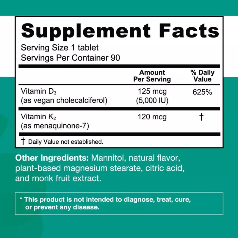 EZMelts Vitamin D3 +K2 dissolving tablets no water needed, 90