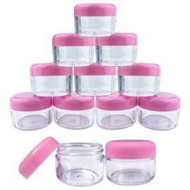 Beauticom 12 Pieces 30 Gram 30 ML (1 Ounce) Round Clear Refillable Empty Plastic Jars with Pink Screw Cap Lids for Storing Loose Powders and Pigments, Makeup and Beauty Samples - BPA Free