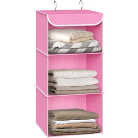 Simple Houseware 3-Shelf Hanging Closet Organizer, Fabric Storage Shelves with 57L Capacity, Pink