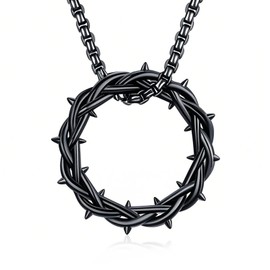 Seiyang Crown of Thorns Necklace for Men Women 925 Sterling Silver Crown Pendant Necklace Protection Jewelry Religious Gifts (Black)