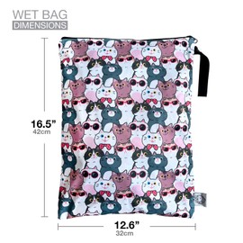 FLOCK THREE Bolsa húmeda lavable y reutilizable para pañales, resistente al agua, bolsa de natación para yoga, gimnasio, 12.6 x 16.5 pulgadas, Familia de gatos, Bolsa húmeda