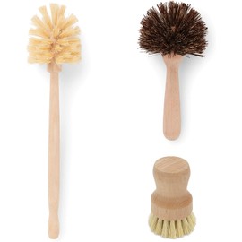 Fox Run Pot, Dish and Bottle Scrub Brush Cleaning Set of 3, Beechwood Handle with Natural Bristles