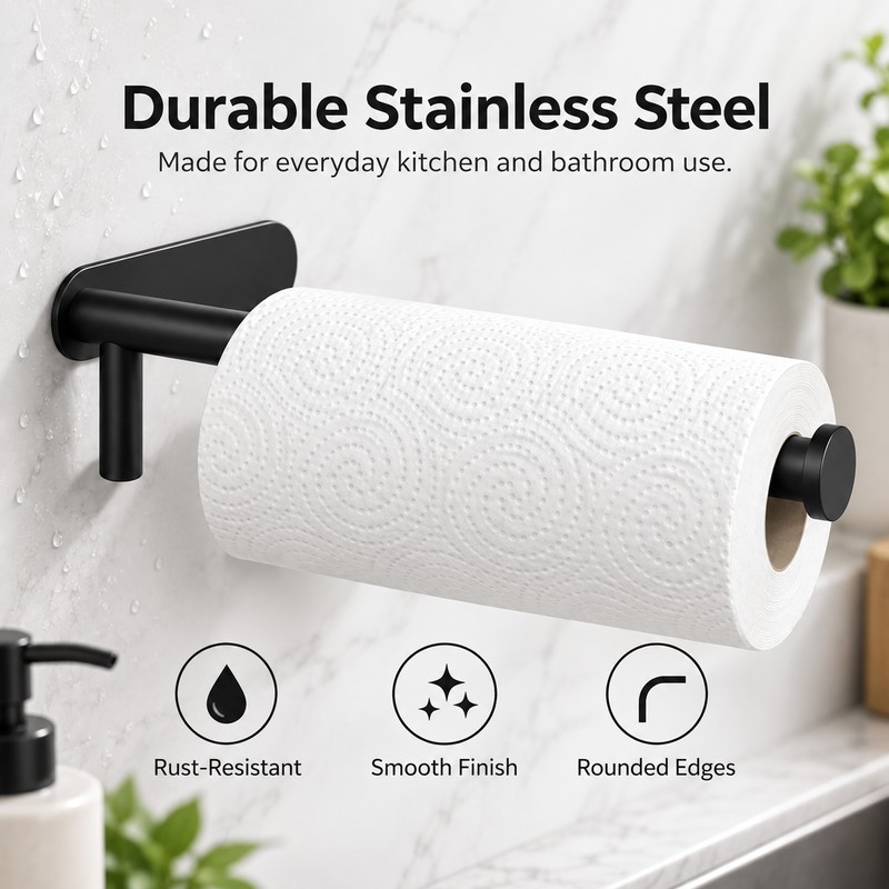Self-Adhesive Stainless Steel Paper Towel Holder – No-Drill Wall-Mounted Roll