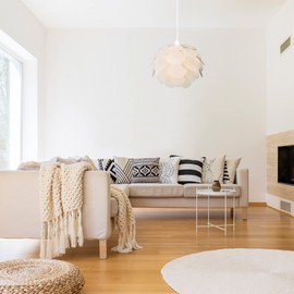 kwmobile Puzzle Pendant Lamp Shade - Cherry Blossom DIY Jigsaw Lampshade - For Hanging Ceiling Light or Floor Lamp - Diameter 15.7" (40cm) - White