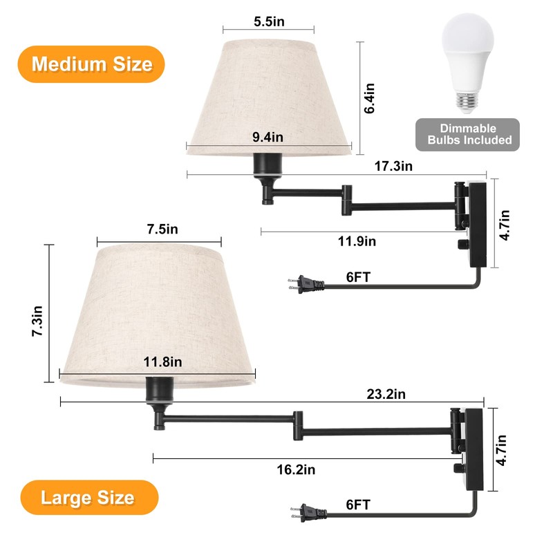 TRLIFE Wall Sconce Plug in, Remote Control Dimming 10-100% and
