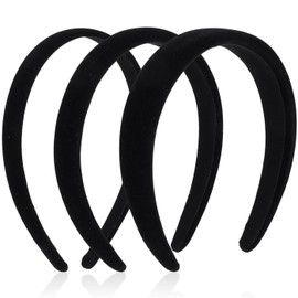3PCS Black Velvet Headbands for Women,3 Different Width Thick Headbands for Women,Soft Simple Padded Headband Plain No Teeth Thick Hoops Hair Accessories