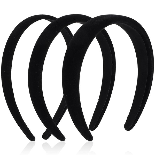 3PCS Black Velvet Headbands for Women,3 Different Width Thick Headbands