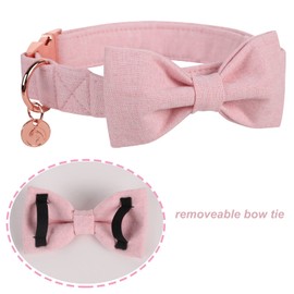 DOGWONG Cotton Dog Collar with Bow tie, Baby Pink Pet Collar Durable Adjustable Light Pink Puppy Dog Collar for Large Dogs
