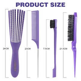 LORSEX Hair Brush, Detangling Brush for Natural Hair for Afro Hair 3a to 4c Tangled, Wavy, Curly Hair, with 3 Pieces Toupier Brush Set, Double Edge Brush and Comb (Black)