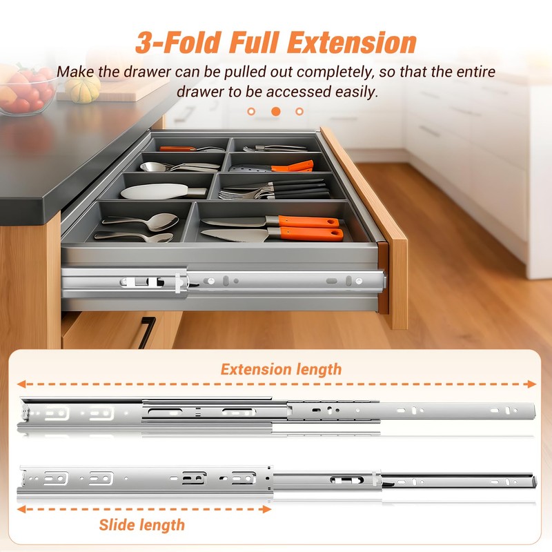 REGUDA Drawer Slides Ball Bearing 3 Folds Full Extension Side