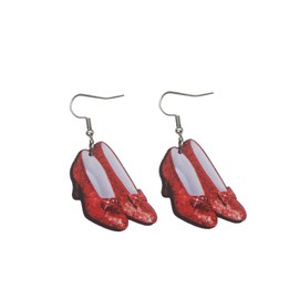 Cute Pair of Ruby Slipper Style Earrings for Women, Oz Costumes, and More. Wicked Cute Pair of Ruby Slippers Drop and Dangle Earrings with Glitter Outline for Women. Ruby Slipper Costume Accessories for Women.