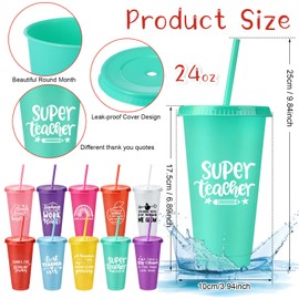 SiliFine 30 Sets Thank You Teachers Appreciation Gifts Bulk, 24 oz Thank You Plastic Tumblers with Lids and Straws Reusable Coffee Cups with Silicone Keychains, Bow-knots and Cards (Appreciated)