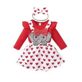 Carolilly 3 Pieces Baby Girl Saint-Valentine Outfits, Lovely Animal and Heart Suspender Tutu Skirt + Romper + Headband（0-18 Months (Red A, 12-18 Months)