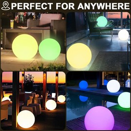 14-Inch Glowing LED Ball Light w/Remote, Rechargeable Dimmable RGB Color Changing Globe Orb Light Mood Lamp Modern Floor Lamp Great Decoration for Home Garden Patio Club Party Decorative Lighting