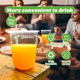 LIANGYUNZE 120 Pcs Disposable Stemless Clear Plastic Cups 16OZ NATURAL Arc Plant Based Cups For Parties Weddings Birthdays Cocktail BPA Free Recyclable Clear Cold Cups