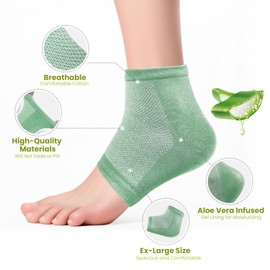 Bukihome Cracked Heel Treatment - Moisturizing Socks for Women & Men - Foot Callus Remover, Gel Heel Socks,Toe Open Socks, Relieve Heel Pain (Green，2 Pairs)