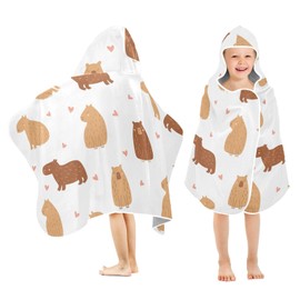 Burbuja Capybara Hooded Bath Towel for Kids, Soft Absorbent Plush Beach Towel Wrap for Girl Boy Shower 3-10 Yrs, 24x50 in
