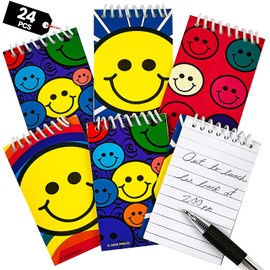 Mini Spiral Notepads - (Pack of 24) 2.4" x 3.6 inches Assorted Cute Smile Face Memo Pad Notebooks, Pocket Size Emoji Party Favors for Goodie Bags, Stocking Stuffers, Gift or Prize by Bedwina