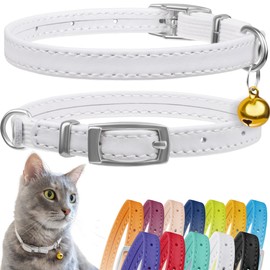 CollarDirect Leather Cat Collar with Safety Clasp and Bell 21.5 cm White