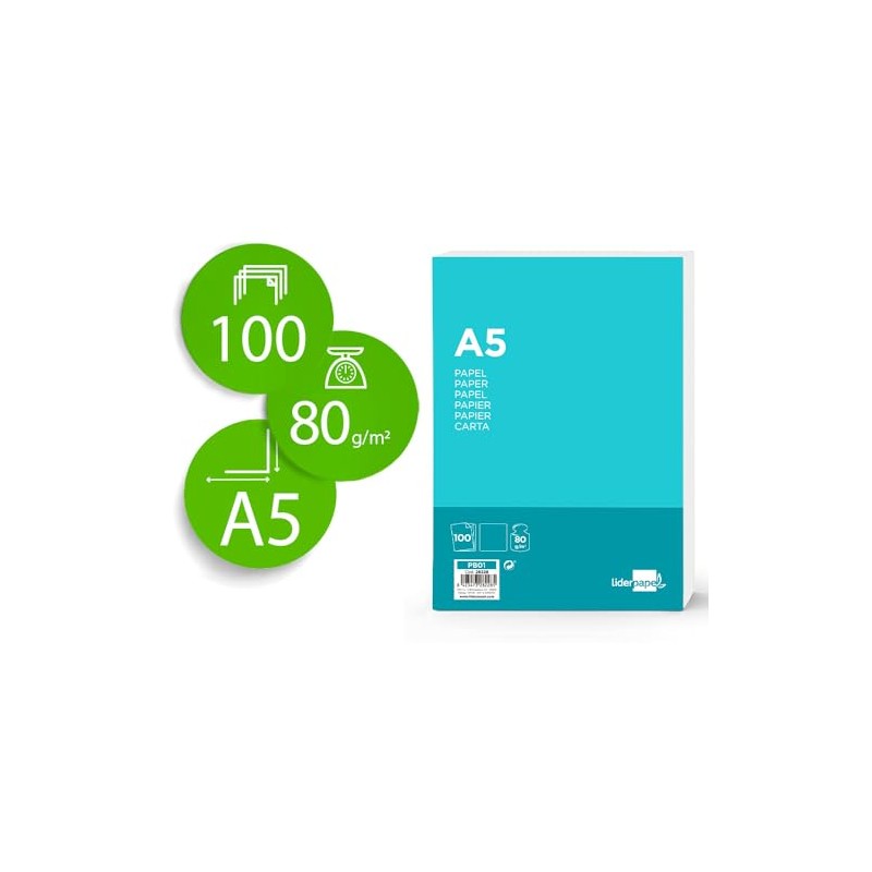 Liderpapel Paper A5 80 g/m2 Pack of 100 White