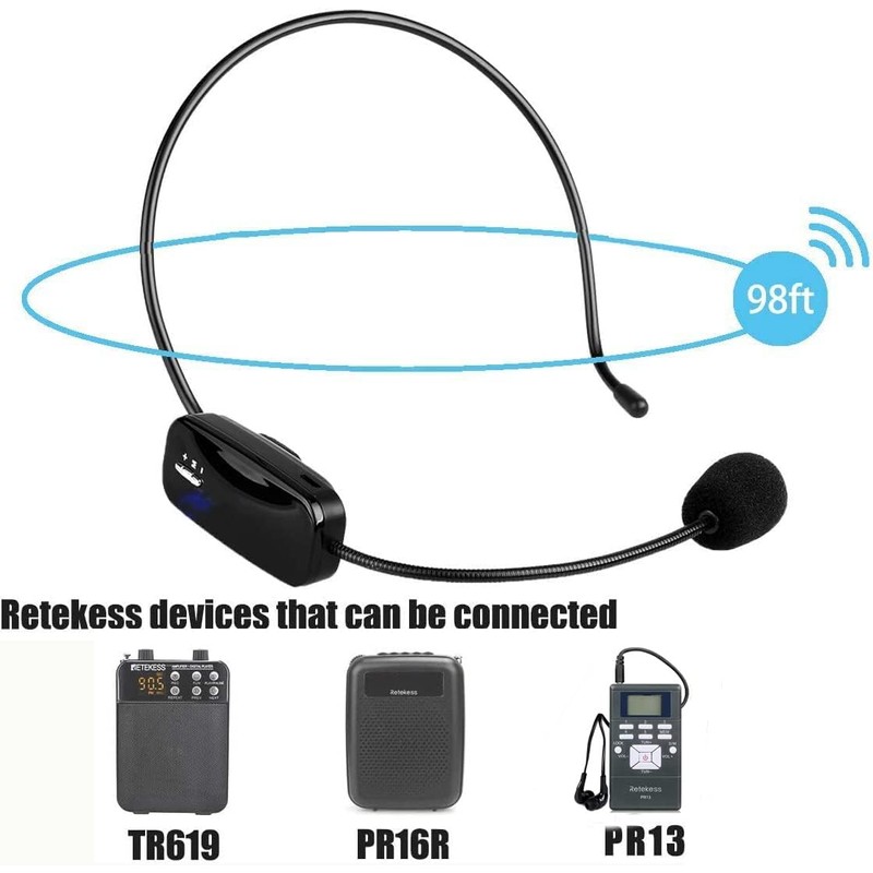Retekess TR503 Wireless FM Microphone Headset, Hands-Free with Rechargeable Battery