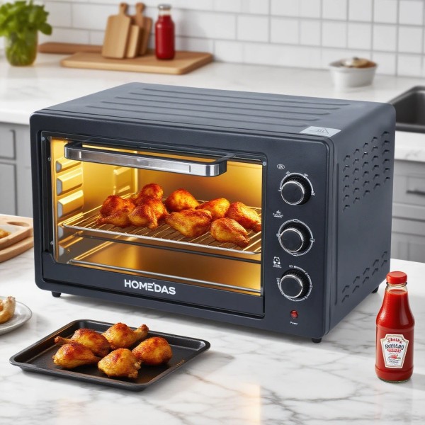HOMEDAS Electric Toaster Oven with Baking Rack and Pan, Black,