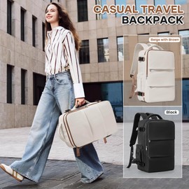 WEPLAN Travel Backpack for Women Men Carry on Backpack Flight Approved Hand Luggage for Travel Rucksack Airplane Backpacks Casual Daypack 14 inch Laptop Backpacks Business Work Waterproof,Beige Brown