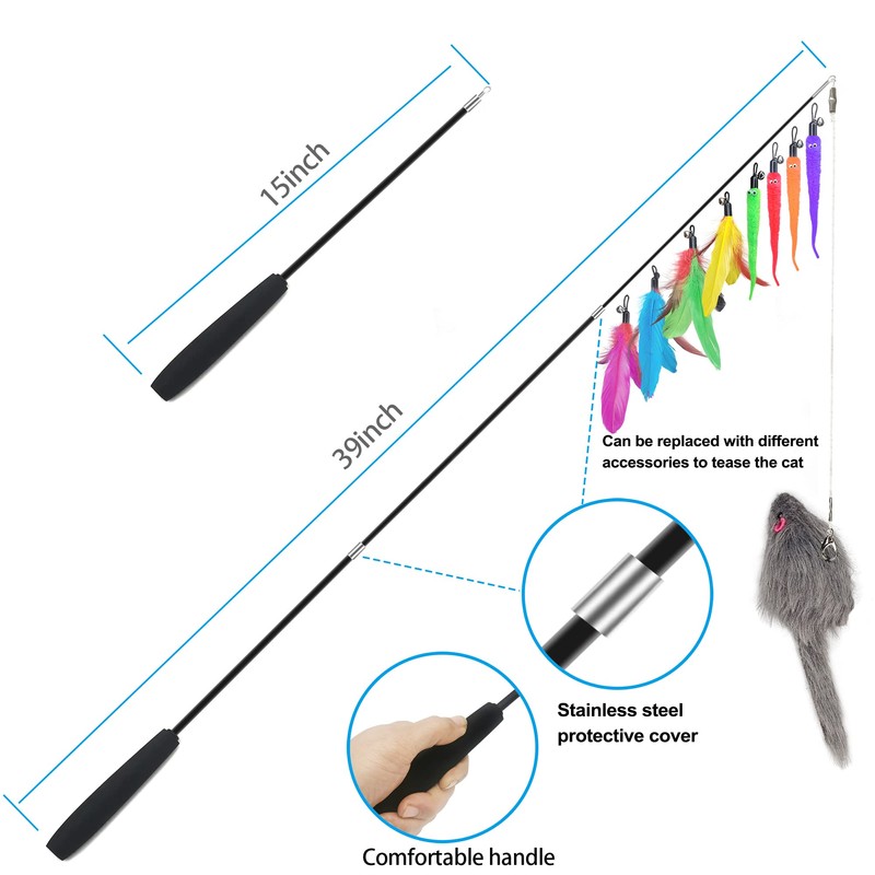 Interactive Cat Toys Set Teaser Feather Wand, Hanging Door Toy