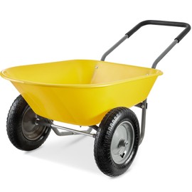 Best Choice Products Dual-Wheel Home Utility Yard Wheelbarrow Garden Cart w/Built-in Stand for Lawn, Gardening, Construction - Yellow