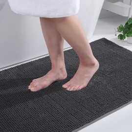 Homaxy Chenille Bathroom Rug, Non-Slip Bath Mat, Washable Bath Mat, Soft Bath Mat, Absorbent Shower Mat for Bathroom - 40 x 60 cm, Dark Grey