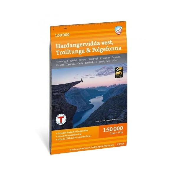 Hardangervidda vest, Trolltunga & Folgefonna (Mountain map detailed scale)