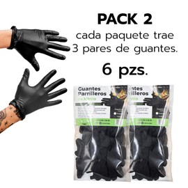 CHEF DEMO | 6 Guantes de Nitrilo Parrilleros - 2 Packs de 3 Guantes de Cocina | Guantes para Cocinar Alimentos | Alto Rendimiento | Para Usar en la Parrilla | Guantes para Cocina - Guantes Negros