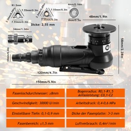 REDKNOT 2-in-1 Pneumatic Chamfering Machine 30000 RPM Air Chamfer Tool Mini Handheld 45 Degree Trimming Pneumatic Chamfer Machine for Metal Wood Trimming Deburring, 6R +6C Angle Inserts + 6Bearing