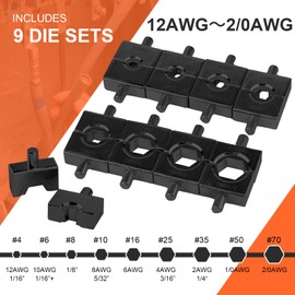 HZLZRZ Hydraulic Crimping Tool Range 12 AWG-2/0 AWG for Cable Lugs, Hand Operated Wire Terminal Lug Tool with 9 Pairs of Dies (Standard US)