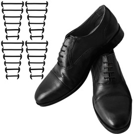 Wavwavw 2 Pairs No Tie Elastic Shoe Laces for Men Silicone Shoelaces Anchor Tieless Dress Shoe for Adult (Black)