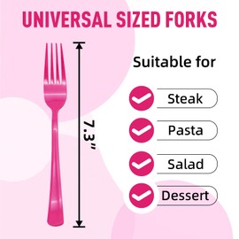 50 Pcs Hot Pink Plastic Forks, Hot Pink Plastic Silverware, Heavy Duty Plastic Cutlery Set Disposable Utensils Sets for Brithday, Wedding, Baby Shower, Bridal Shower