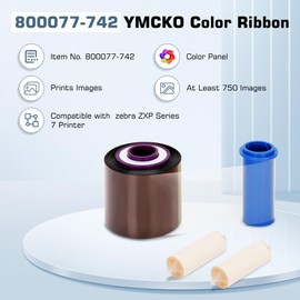 800077-742 YMCKO Ribbon, Compatible with zxp Series 7 Printer, Replacement for ix Series 800077-742 Ribbon, 800077-742 Full-Color Ribbon Yields At Least 760 Prints, With 2 Clean Spools, Longer-Lasting