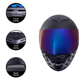 KRN Full Face Motorcycle Motorbike Helmet with Color Visor DOT Approved- Helmet & Balaclava & Clear Visor Star (S)