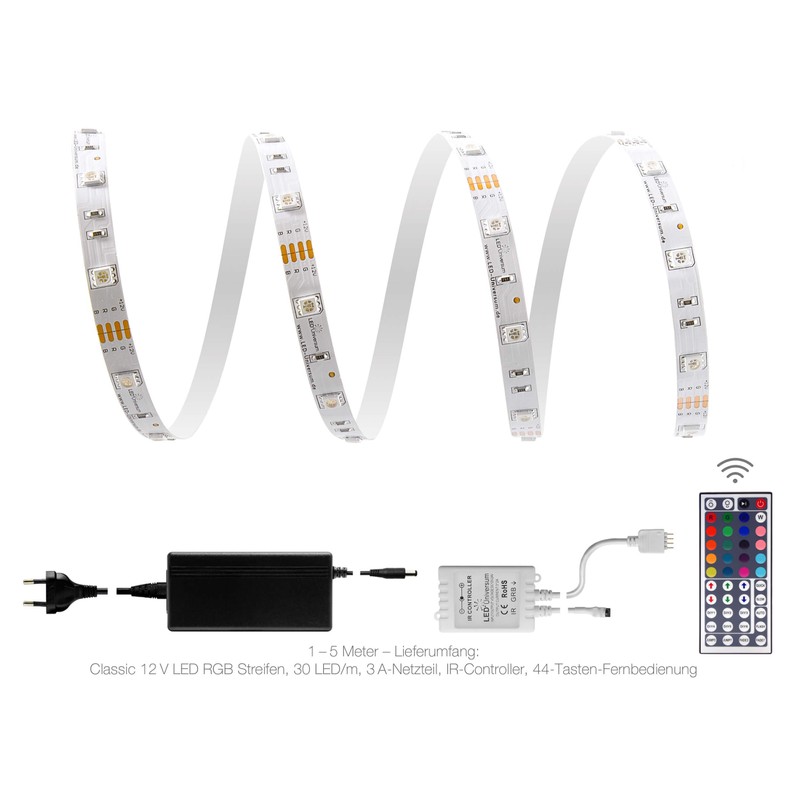 3 Metre RGB LED Strip Set (30 LED/m, IP20) with